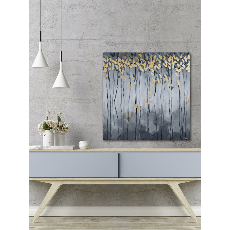 «Golden Leaves» par Parvez Taj - Peinture, H 12 po x l 12 po x P 1,5 po, Toile tendue