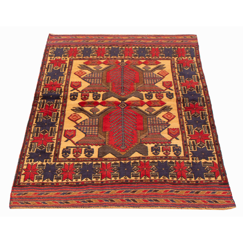 Tapis unique en laine noué à la main 3 pi 11 po x 6 pi 3 po nouvel âge Edelgard