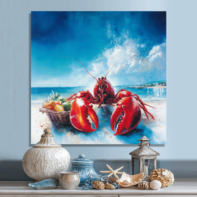 Plage avec un chef homard - animaux, impression murale en métal, homard