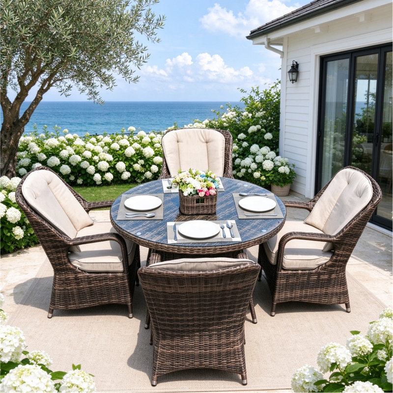 Batson 4 - Person Patio Dining Set Umbrella Hole Included Round Table with Cushions Included