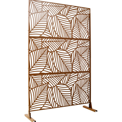 Metal Privacy Screen 76" H48" W - Outdoor & Indoor Use Deck Balcony Patio Fence Decorative Ps111 Brown Freestanding For