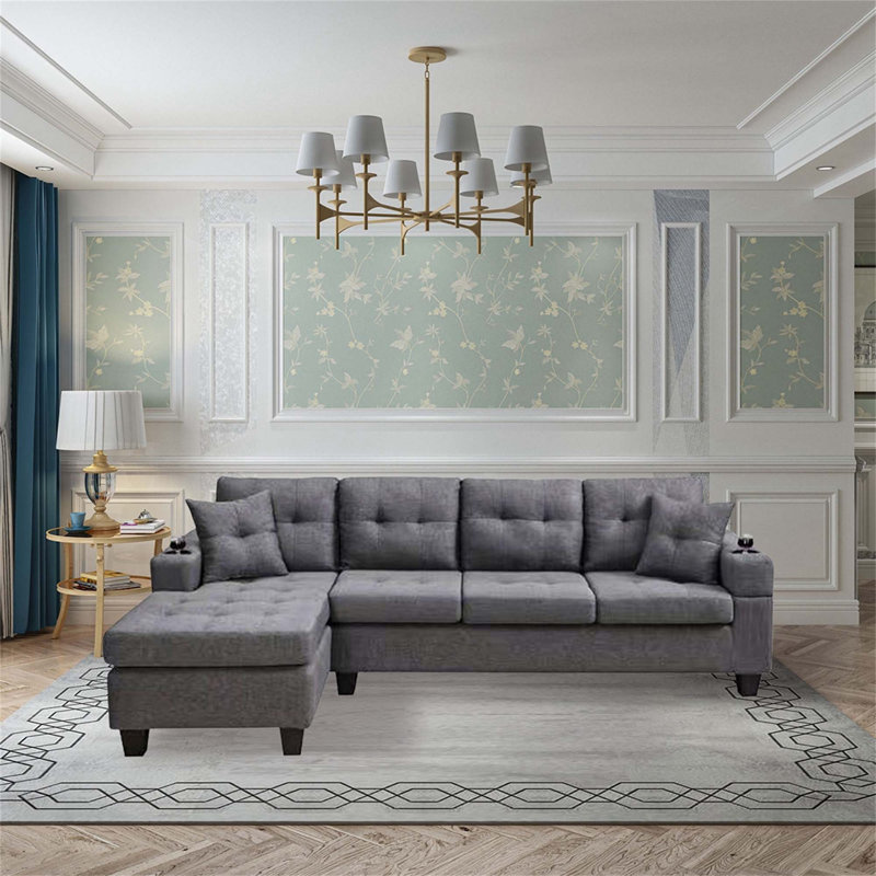 Calliandra Upholstered L-Shaped Sectional Left Hand Facing, Gray Polyester, Left Hand Facing