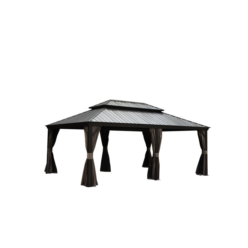 Grand pavillon de jardin avec double toit en acier galvanisé et cadre en aluminium
