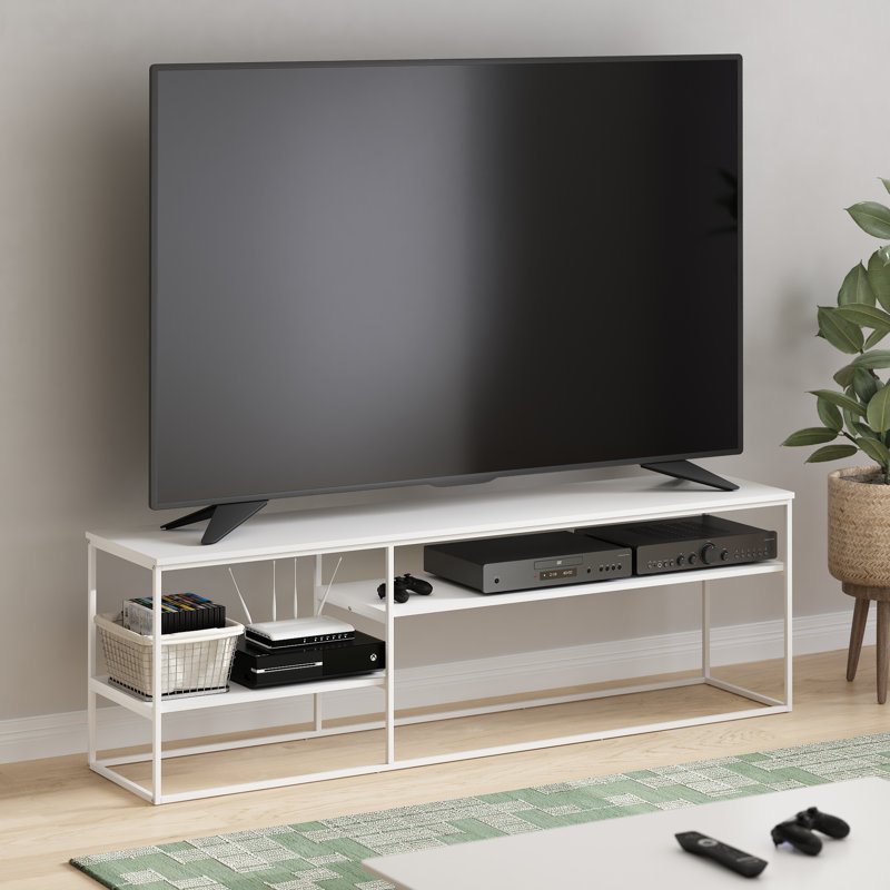 Rhyker Modern Lifestyle TV Stand, Solid White/White, 21.9" H x 70" W x 16" D