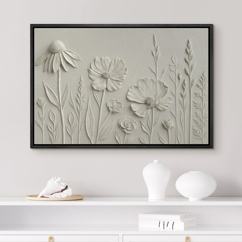 Floral Pattern Elegant Bedroom Wall Decor Daisy Gerbera Canvas Art Framed Canvas Master Bedroom Wall Art Work Print, Black
