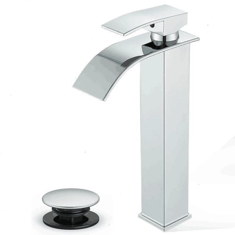 Robinet de lavabo vasque à poignée simple 1 trou avec drain Waterfall, Chrome chrome