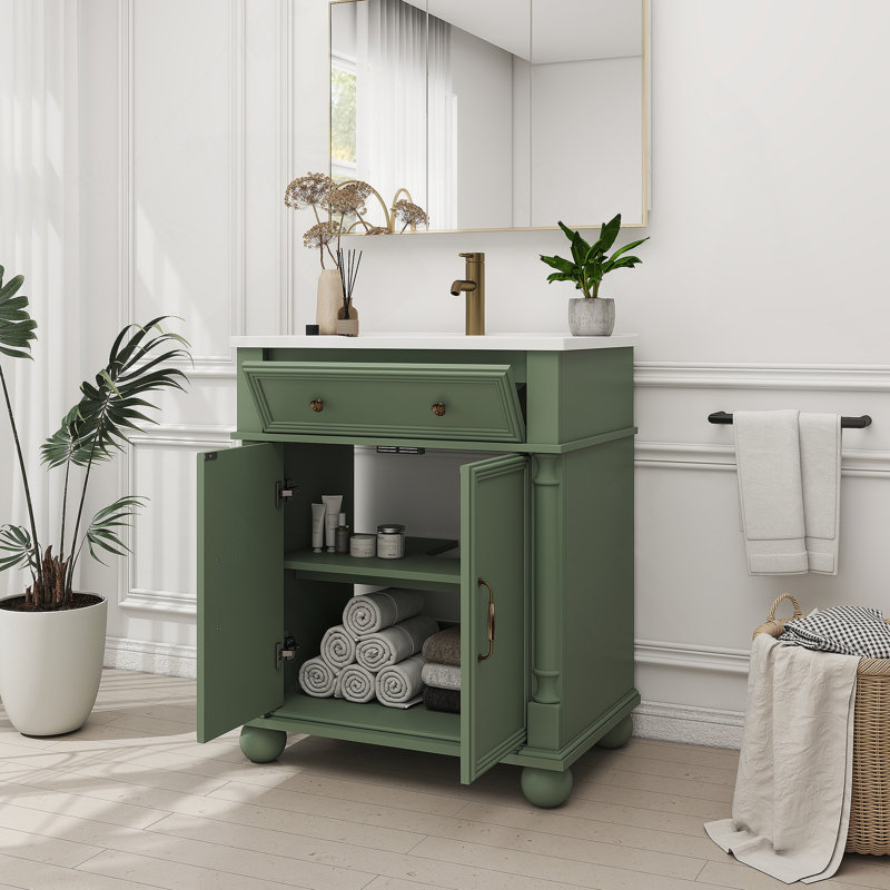 Meuble-lavabo autoportant avec rangement, Vert