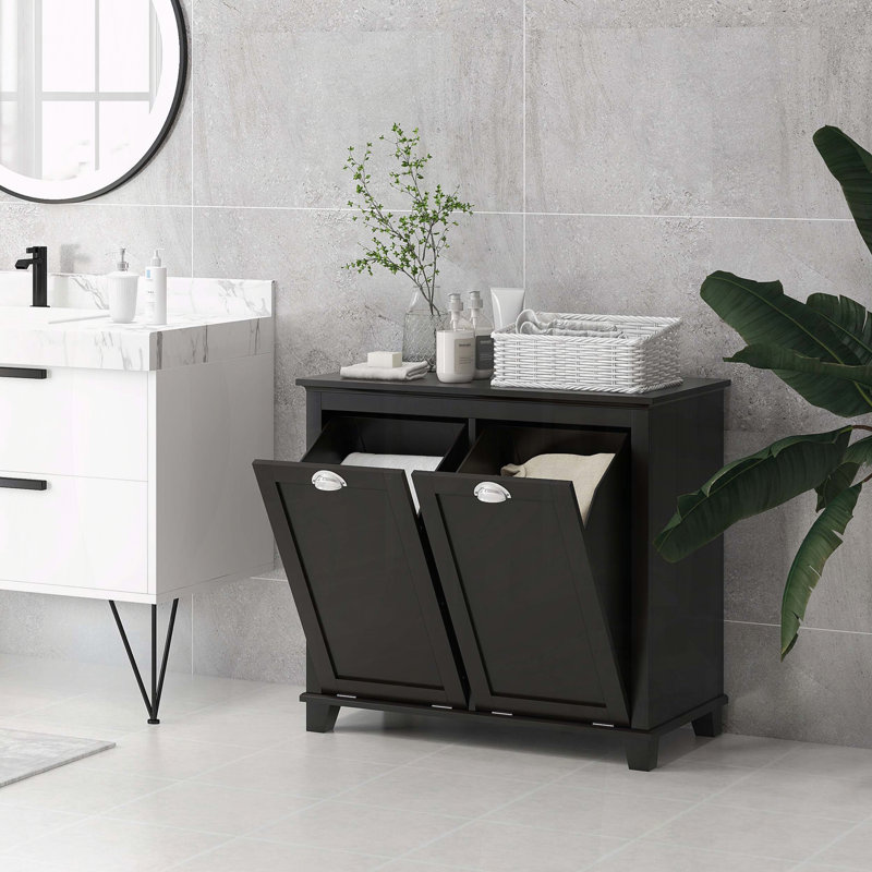 Dual Tilt-Out Laundry Hamper Cabinet with Two Compartments