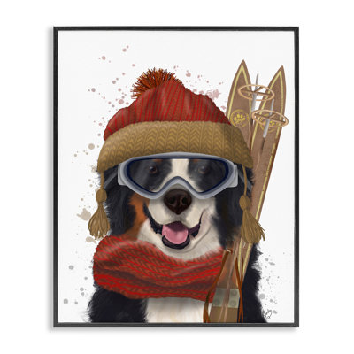 «Happy Skiing Dog», estampe numérique encadrée par Fab Funky