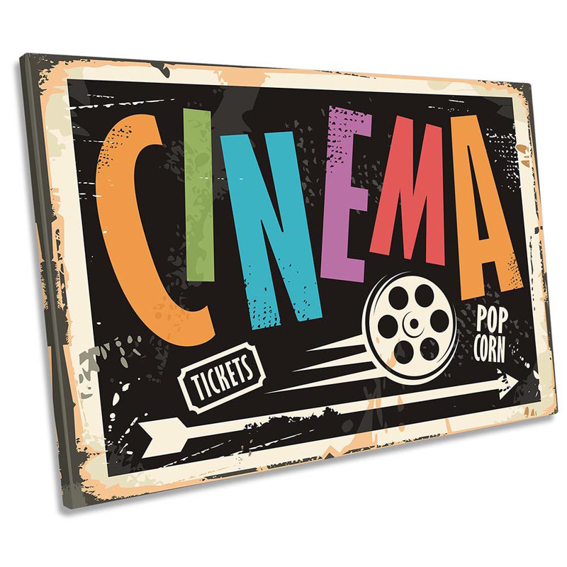 Retro Cinema Room Sign Framed - Wrapped Canvas Print, 30.5cm H x 45.7cm W x 2cm D