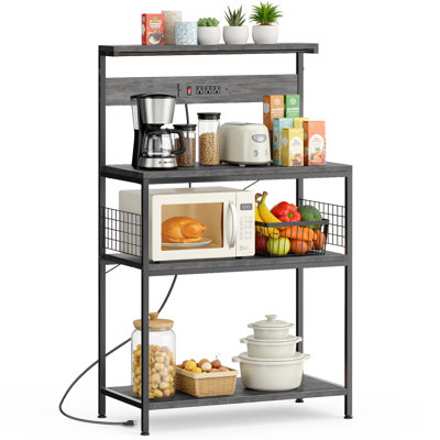Étagère de cuisine en métal avec prise de courant, table basse 4 niveaux, étagère de rangement de cuisine autoportante, support pour micro-ondes
