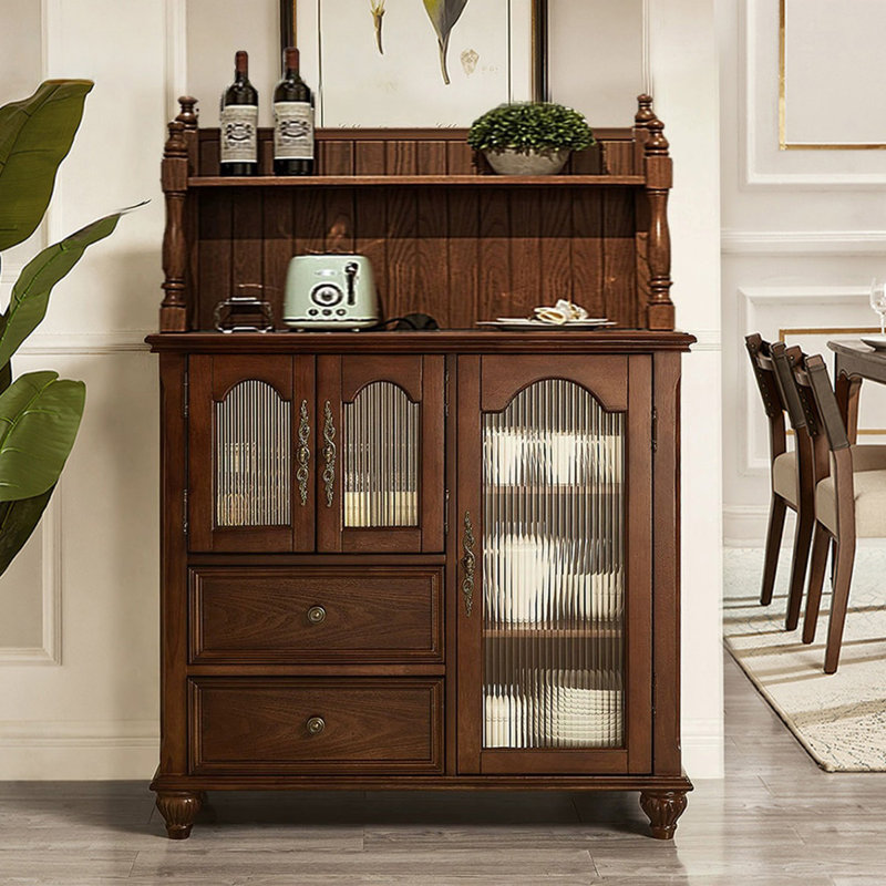 Buffet en bois de noyer massif, Noyer, H 60,24 po x l 39,37 po x P 17,72 po
