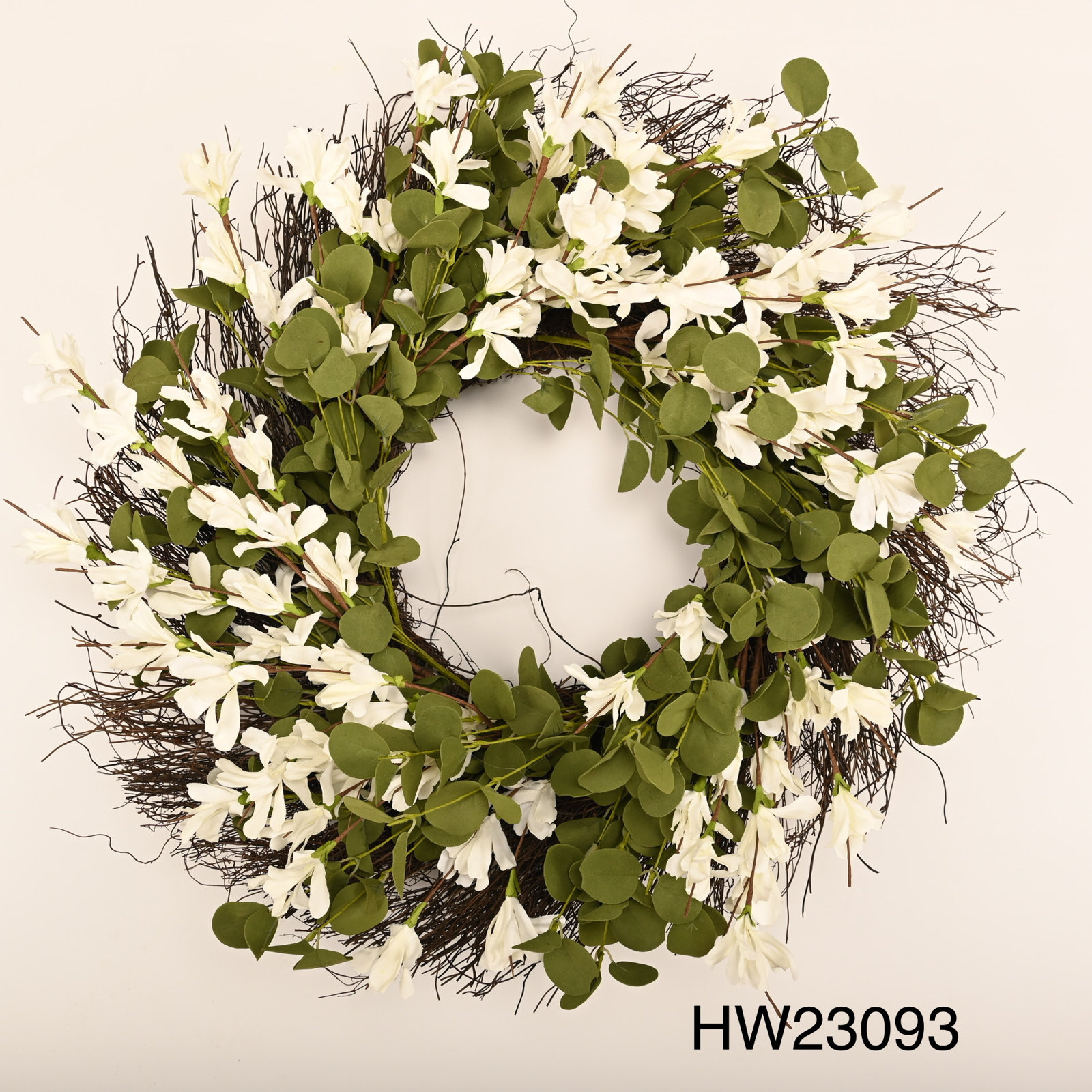 22" Handcrafted Eucalyptus Wreath, Green/White
