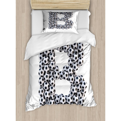 Ambesonne Letter B Duvet Cover Set, Monochrome Footballs, Twin, Black and White -  nev_73743_twin