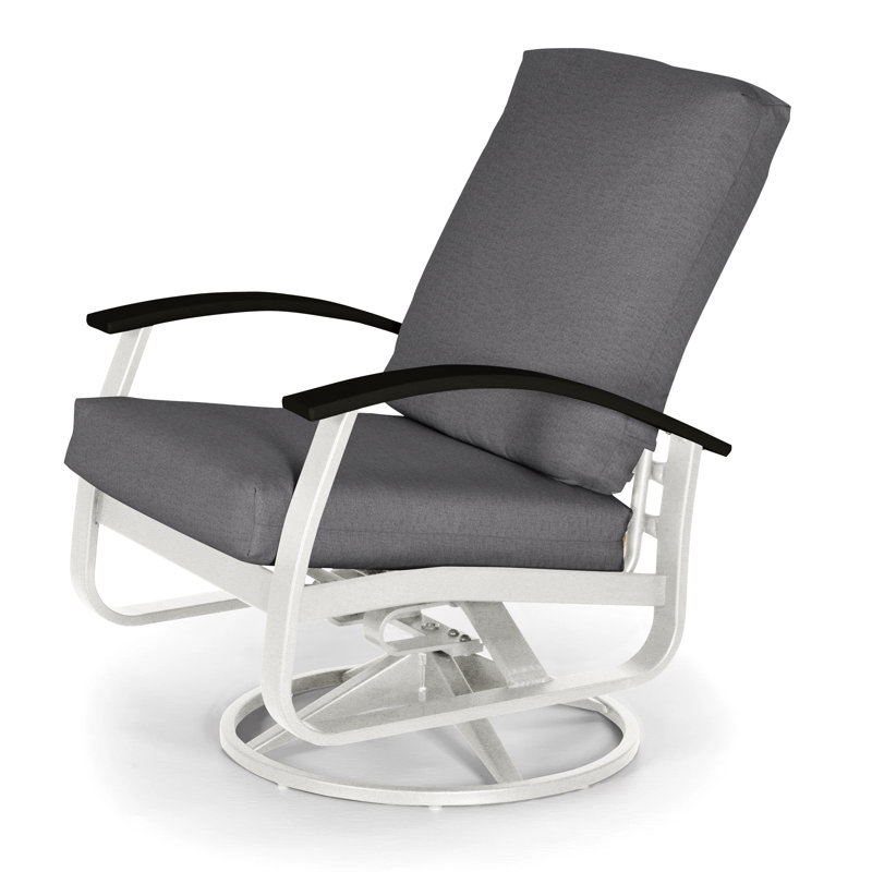 Askar Swivel Powder Coated Aluminum Outdoor Lounge Chair, Black P70, Cast Slate Sunbrella® Plainweave, Textured Snow