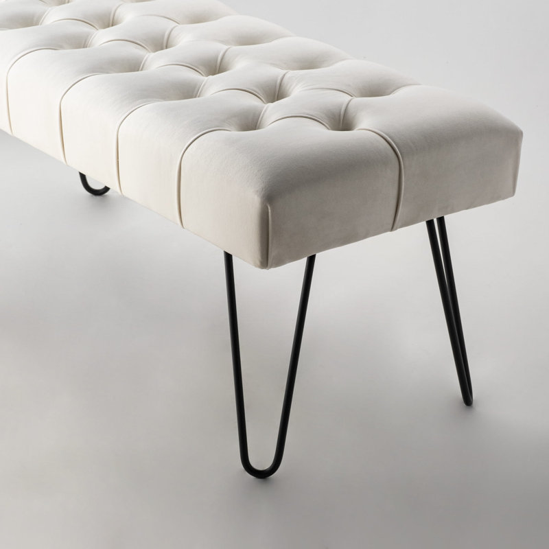 Velvet Upholstered Bench, H40 x W45 x D35cm, White