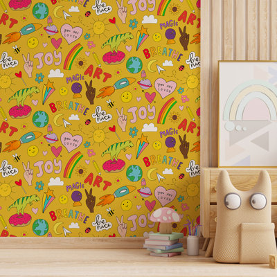Sticker Doodle Yellow Wallpaper