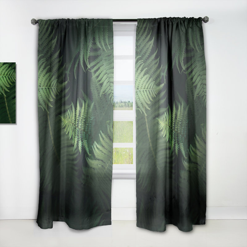 Vert feuillage tropical vert sur fond noir - Rideau nature - Velours obscurcissant - 1 panneau, L 52 po x L 63 po