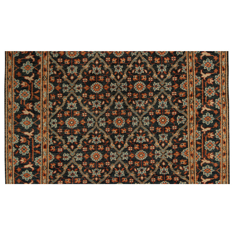 Tapis bleu / orange / brun noué à la main de haute qualité