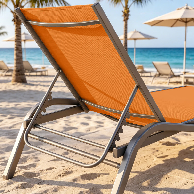 Chaise longue inclinable avec table pour le jardin et la piscine Hester, Orange