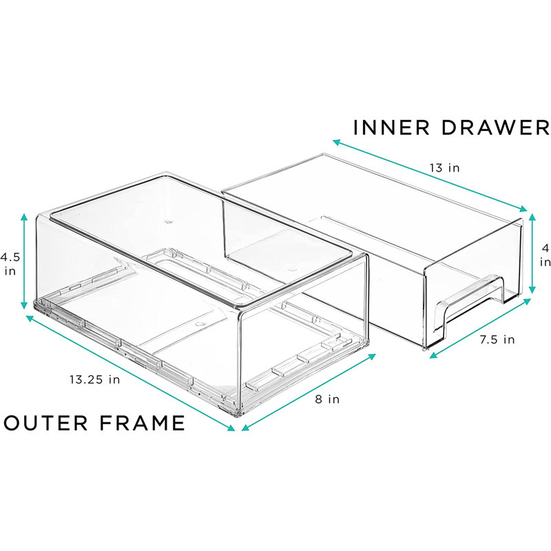 Tiroirs de réfrigérateur Sorbus - Bacs de rangement transparents empilables - Contenants de rangement pour cuisine, réfrigérateur, congélateur, rangement de meuble-lavabo et rangement (paquet de 4 | moyen)