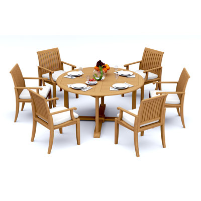 4 Seats 5 Pcs Grade-A Teak Wood Dining Set: 60" Round Table And 4 Lagos Arm Chairs #11LG1204