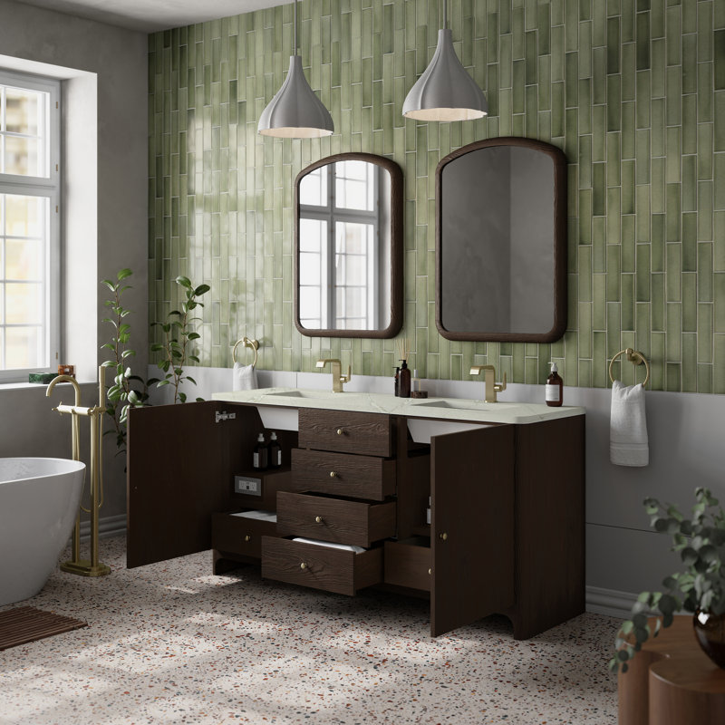 Gracyn 72"W Double Vanity W/ Freepower Wireless Charger, Sable