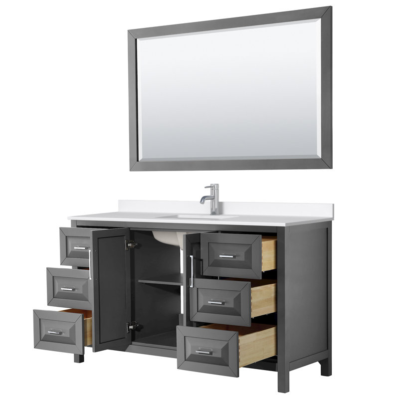 Daria 60 in. with Mirror Vanity, Giotto Quartz, Gray, Polished Chrome