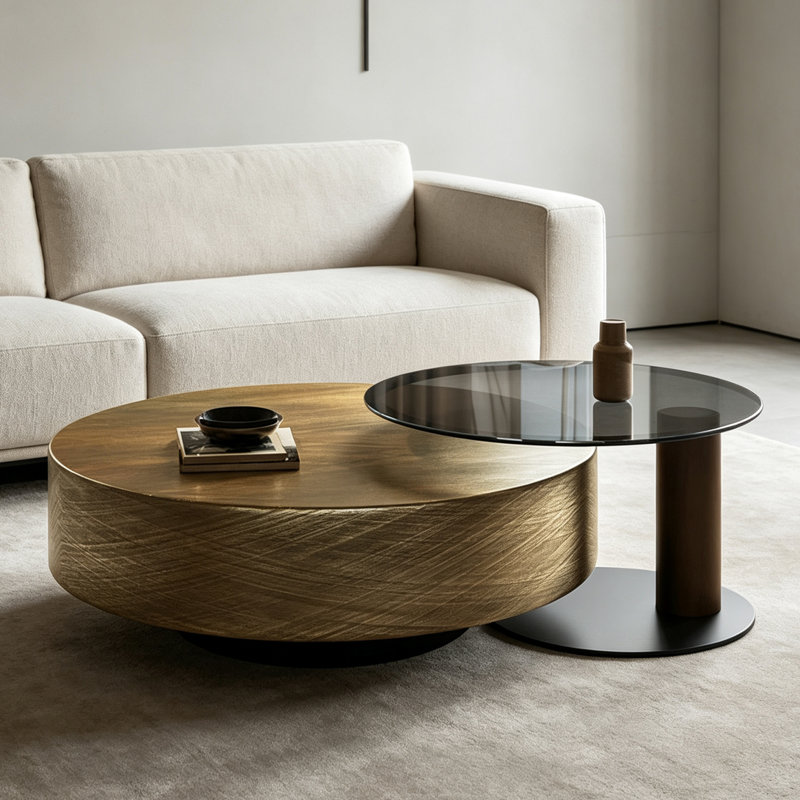 Ensemble de table basse ronde en acier inoxydable italien, 12.6" H x 35.4" W x 35.4" D
