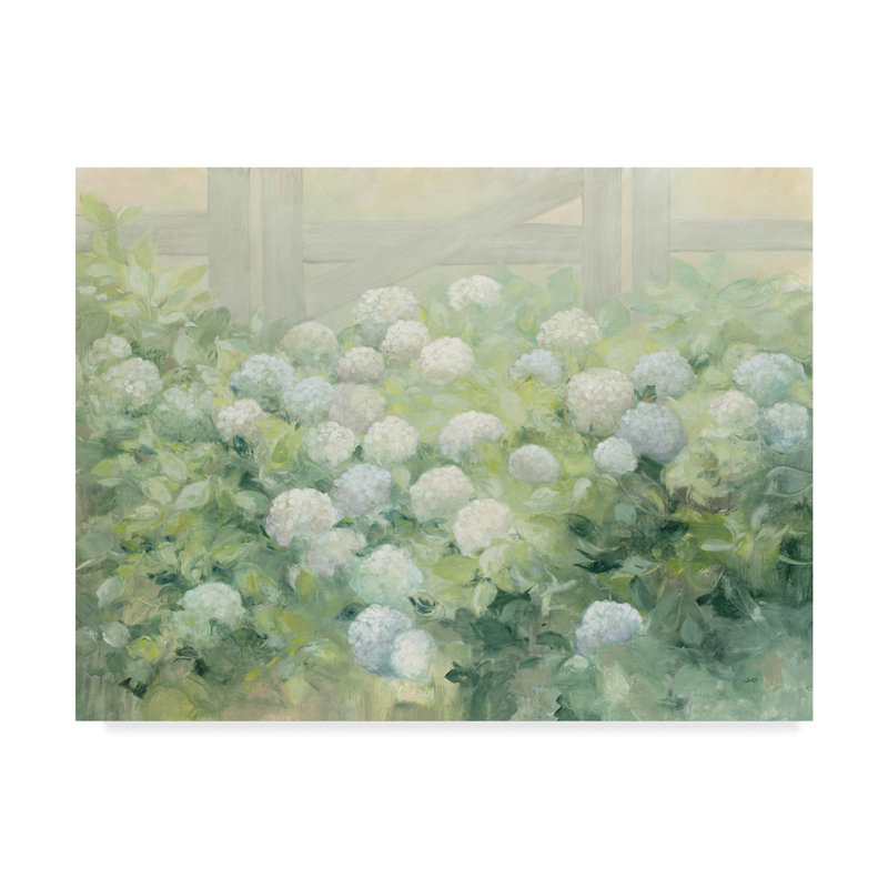 Art mural sur toile tendue - "Hydrangea Lane Flowers" de Julia Purinton pour décor de salon, de chambre à coucher ou de bureau - 35 x 47