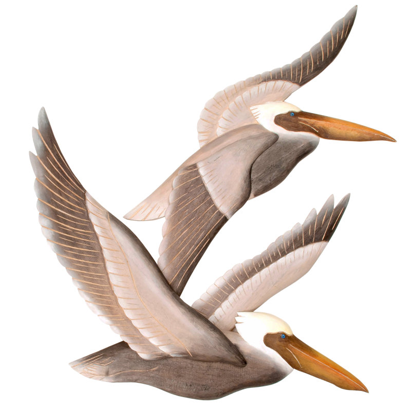 Pélicans en vol (gris / brun)