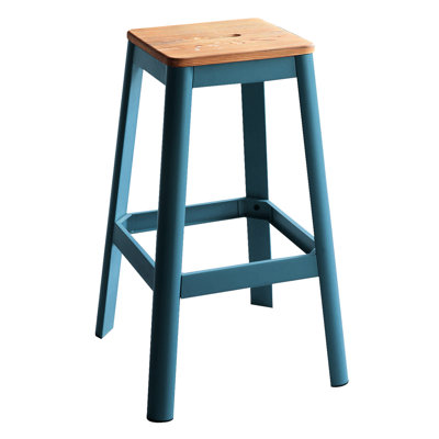 Tabouret de bar rustique en pin massif naturel et sarcelle avec pieds thermolaqués