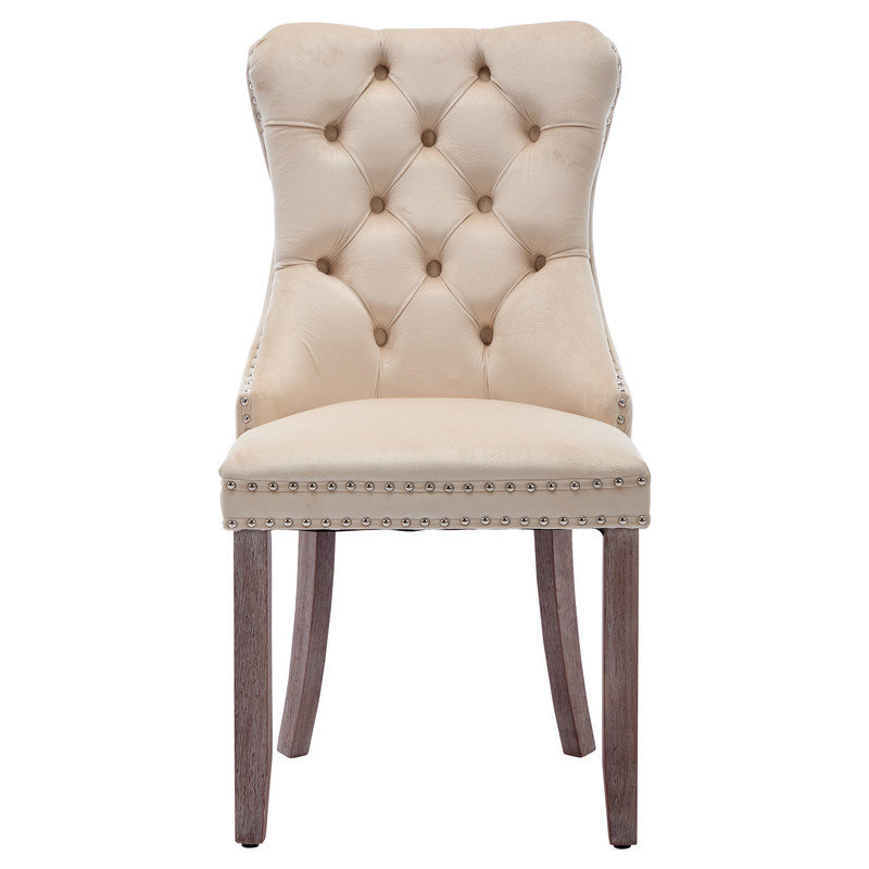 Tufted Velvet Upholstered Parsons Chair in Beige