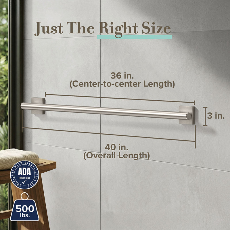 Barre d'appui murale en acier inoxydable Elevate, barre de sécurité conforme à l'ADA, Nickel satiné, L 36 po