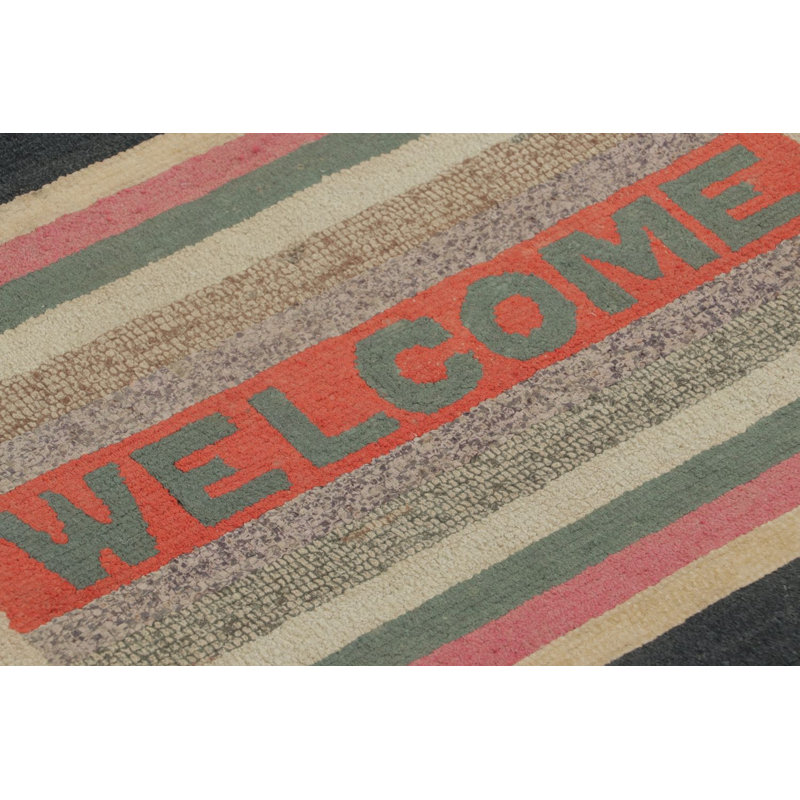 Antique Gift-Sized Hooked Welcome Rug With Polychromatic Borders - Rug & Kilim