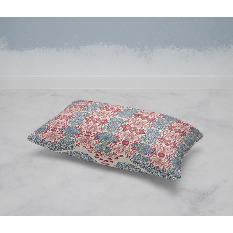 Rajput Floral Stripes  Rectangular Throw Pillow, Blue/Red