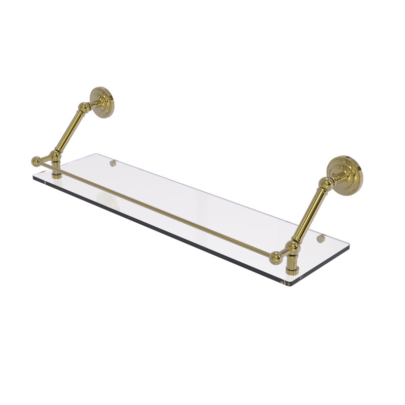 Tablette flottante avec barre de galerie Jhene, Laiton non laqué, H 8 po x l 30 po x P 8,6 po