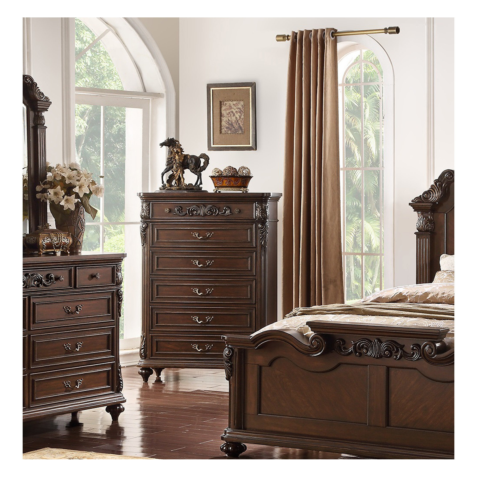 Antique Cherry / Antique Walnut Wooden 1PC Chest of Drawers Storage Bedroom Furniture Unique Design Astoria Grand, image size:2000x2000