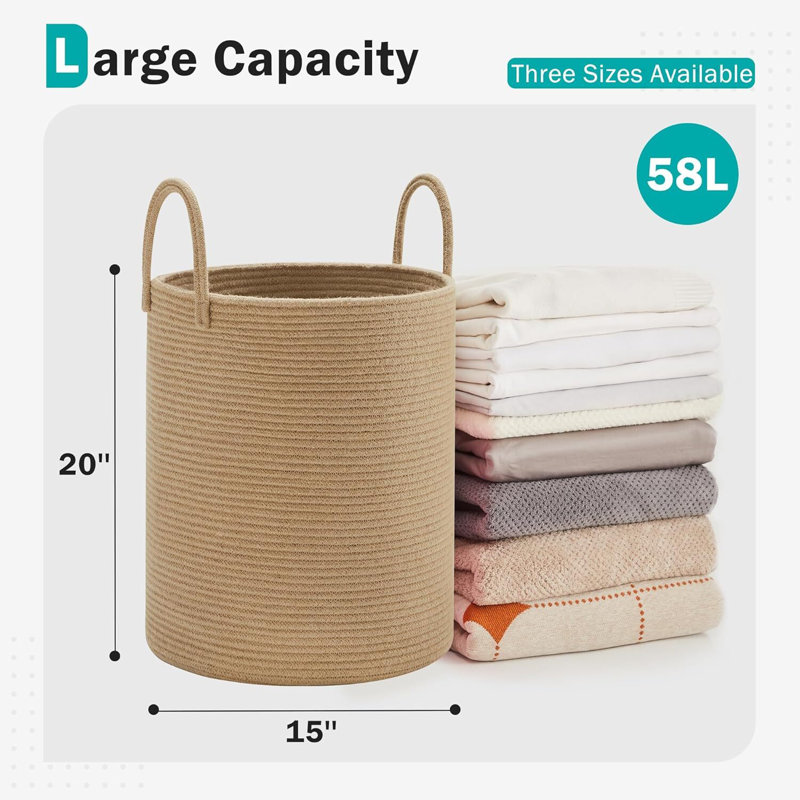 Panier à linge tissé avec poignées, H 20 po x l 15 po x P 15 po