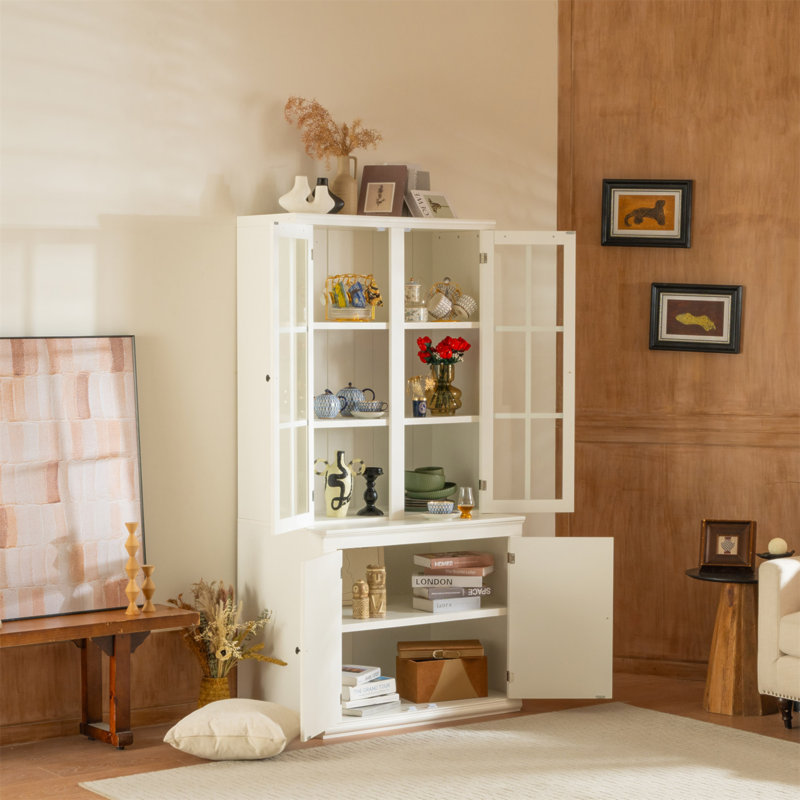 Ensemble de deux garde-manger à double porte vitrée de 75,25 po de hauteur, armoire à bahut de style traditionnel, armoire vitrée, pour couloirs de salon, de cuisine, de bureau, de maison, de studio ou d'espace de travail