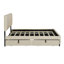 Grand lit plateforme tapissier en velours avec 2 tiroirs et 1 lit gigogne simple TG - beige