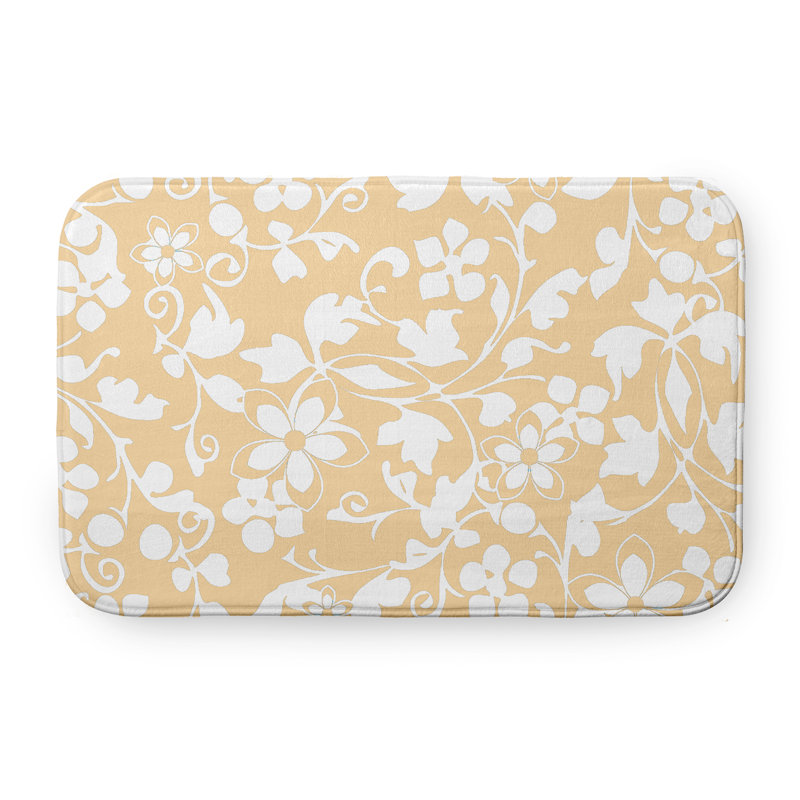 Tapis de bain floral, L 21 po x L 34 po, Jaune