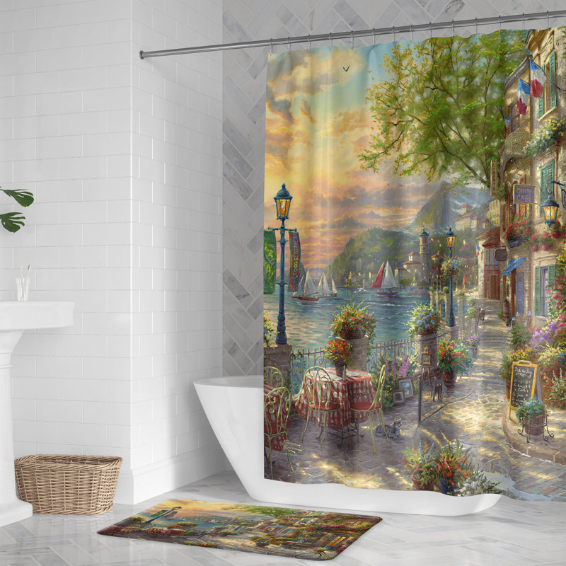 Rideau de douche Thomas Kinkade French Riviera Café, H 71 po x l 72 po