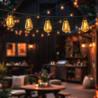 60ft Solar Powered Outdoor String Lights With Remote And 15+1 Shatterproof Led Bulbs, Waterproof, Warm White, Usb Rechargeable