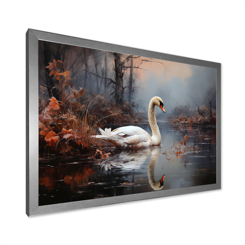 Cygne dans la brume I sur toile, H 24 po x l 32 po x P 1 po, Cadre photo argenté