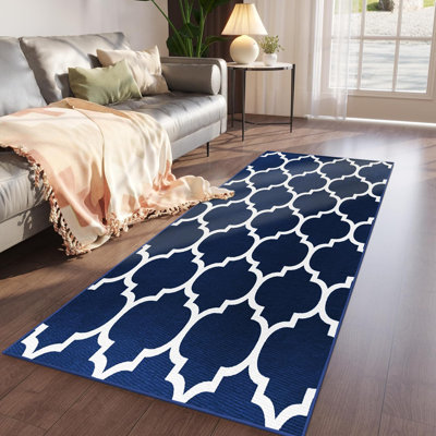 Aspire Homeware Navy Geometric Area Rug Modern Trellis Indoor Carpet