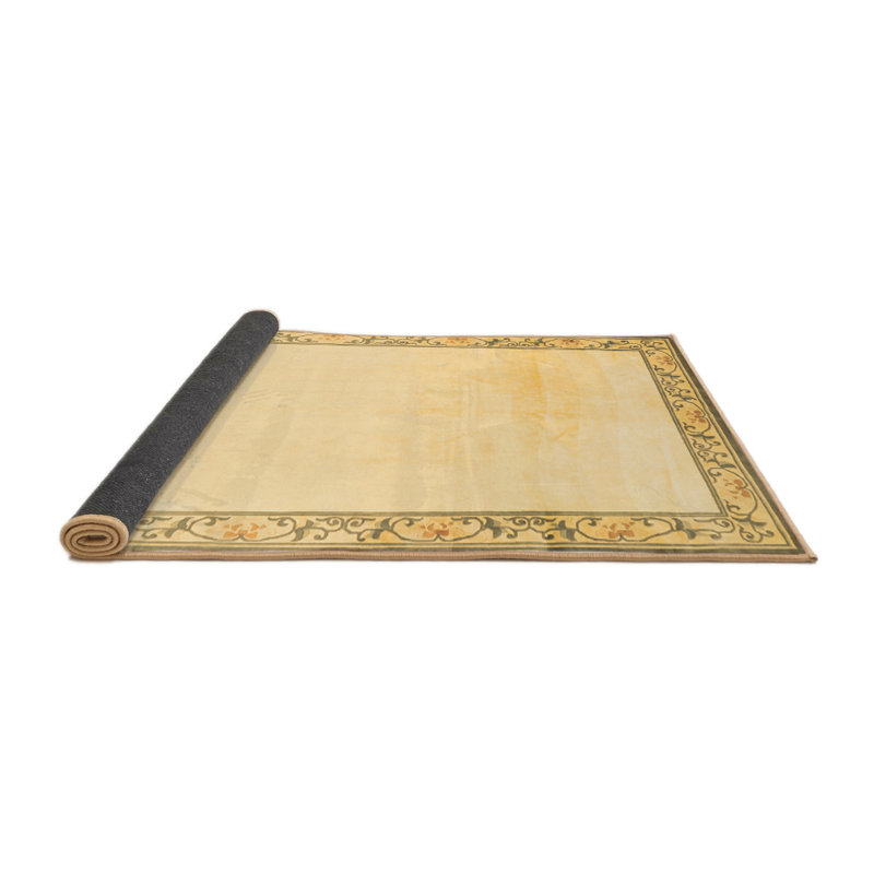Tapis floral brun / gris tissé à la machine Jeila, Rond 3 pi