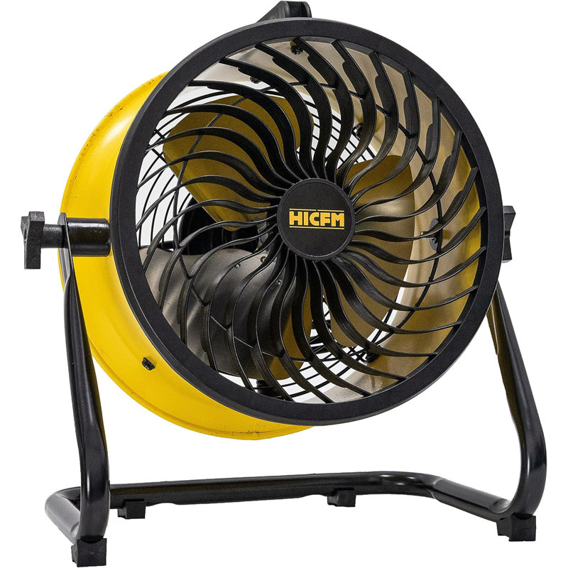 10 po Ventilateur de plancher turbo haute vitesse 3 vitesses robuste en jaune avec puissant moteur 1/12 HP