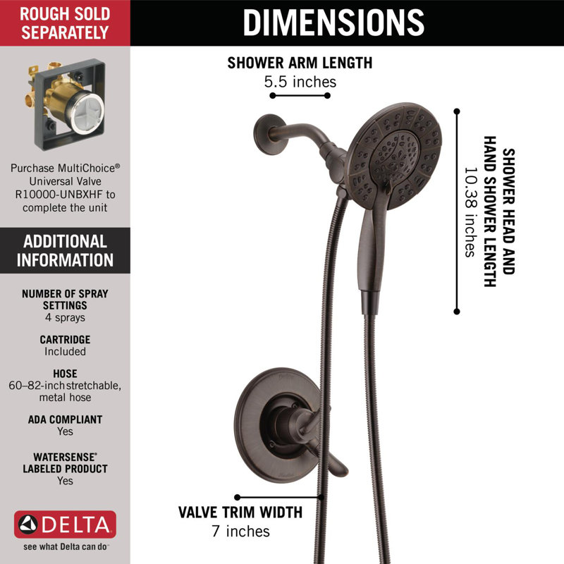 Linden 17 Series Dual-Function Shower Faucet Set, In2ition Shower Handle Trim Kit, Venetian Bronze