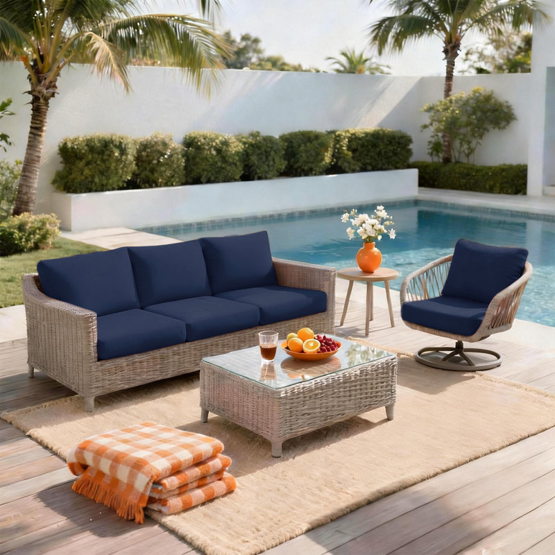 22" x 24" Outdoor/Indoor Deep Seat Patio Chair Cushions (Set of 2) - Weather-Resistant Design, Indigo